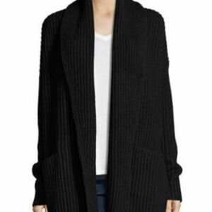 Vince Women's Black Ribbed Sweater Coat